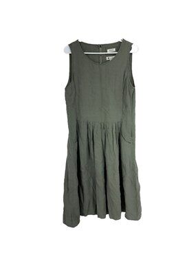 Malvin Women 12 100% Linen Dress Fit & Flare Green Sleeveless Pockets Lagenlook